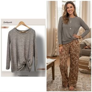 🌿GoldSpark Women's estimated Med Long sleeve GRAY Side Knot Top